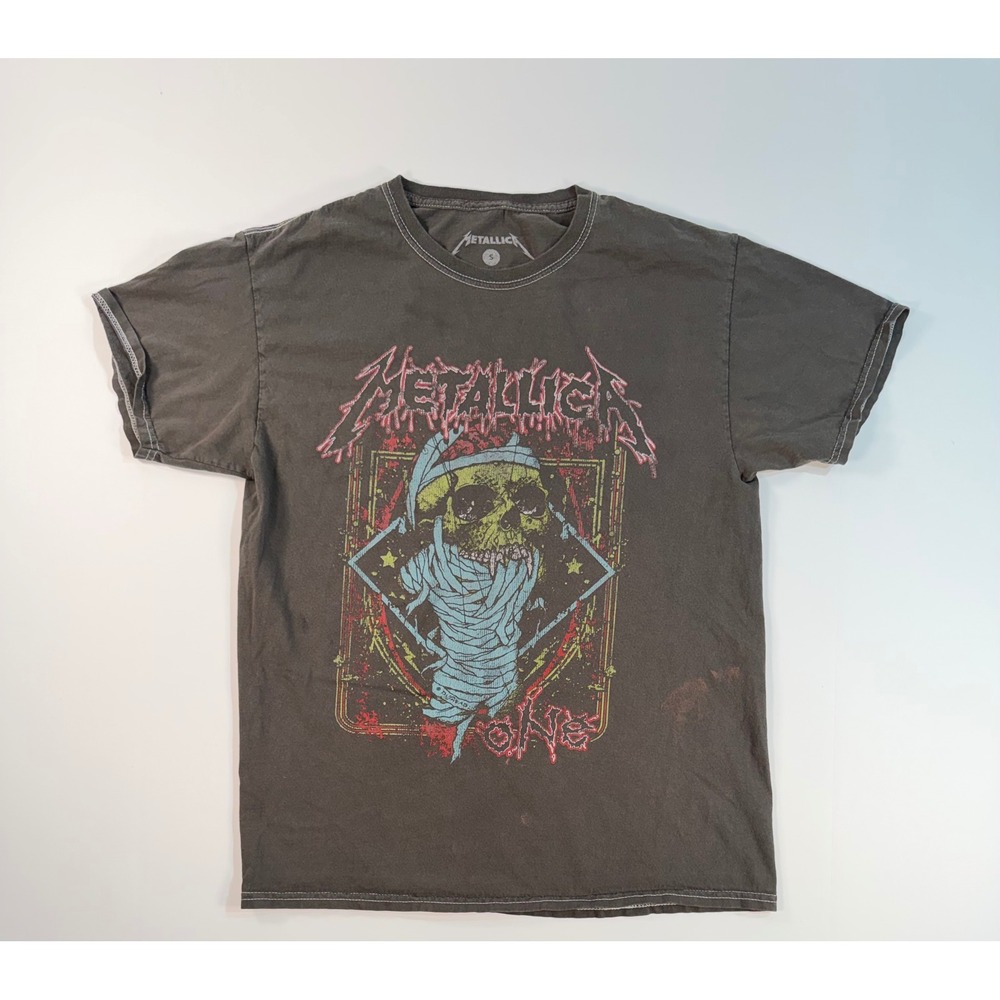 Metallica One Skull Graphic T-Shirt Faded Black Contrast Stitch Mens Small